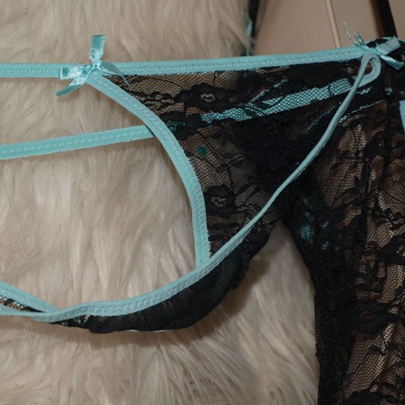 LINGERIE Teal/Black Lace W/Panties SIZE L BY ELEGANCE NEW NO TAG - Picture 4 of 10